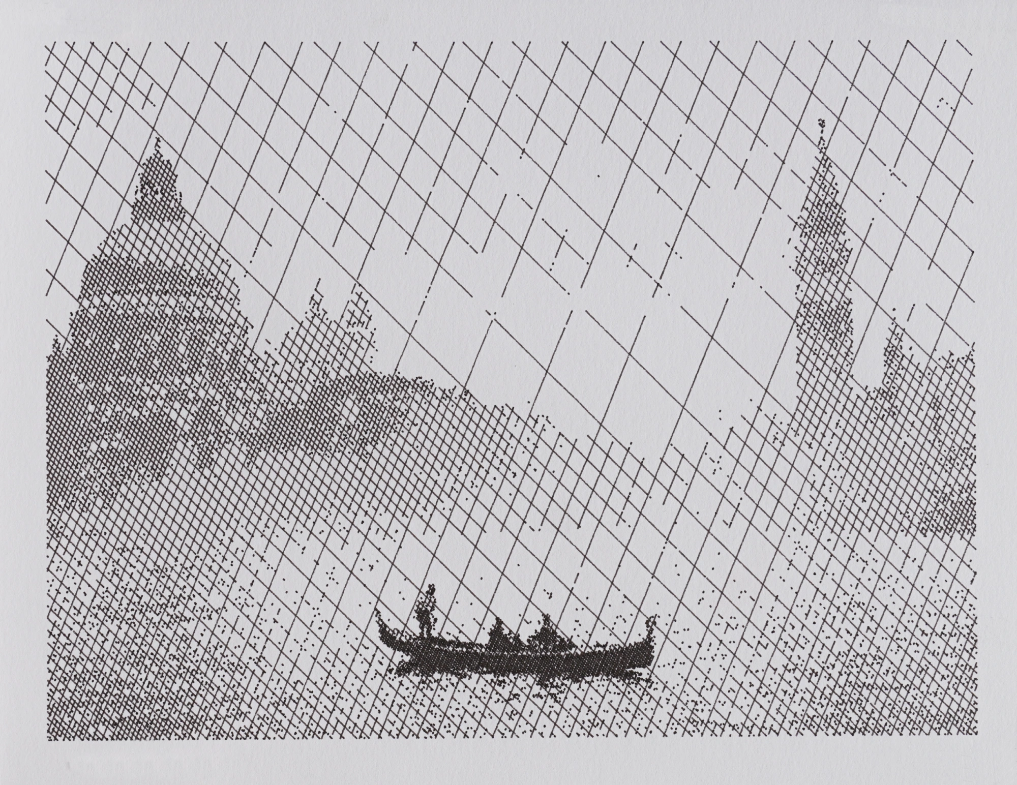 Plotter drawing of a boat on a river